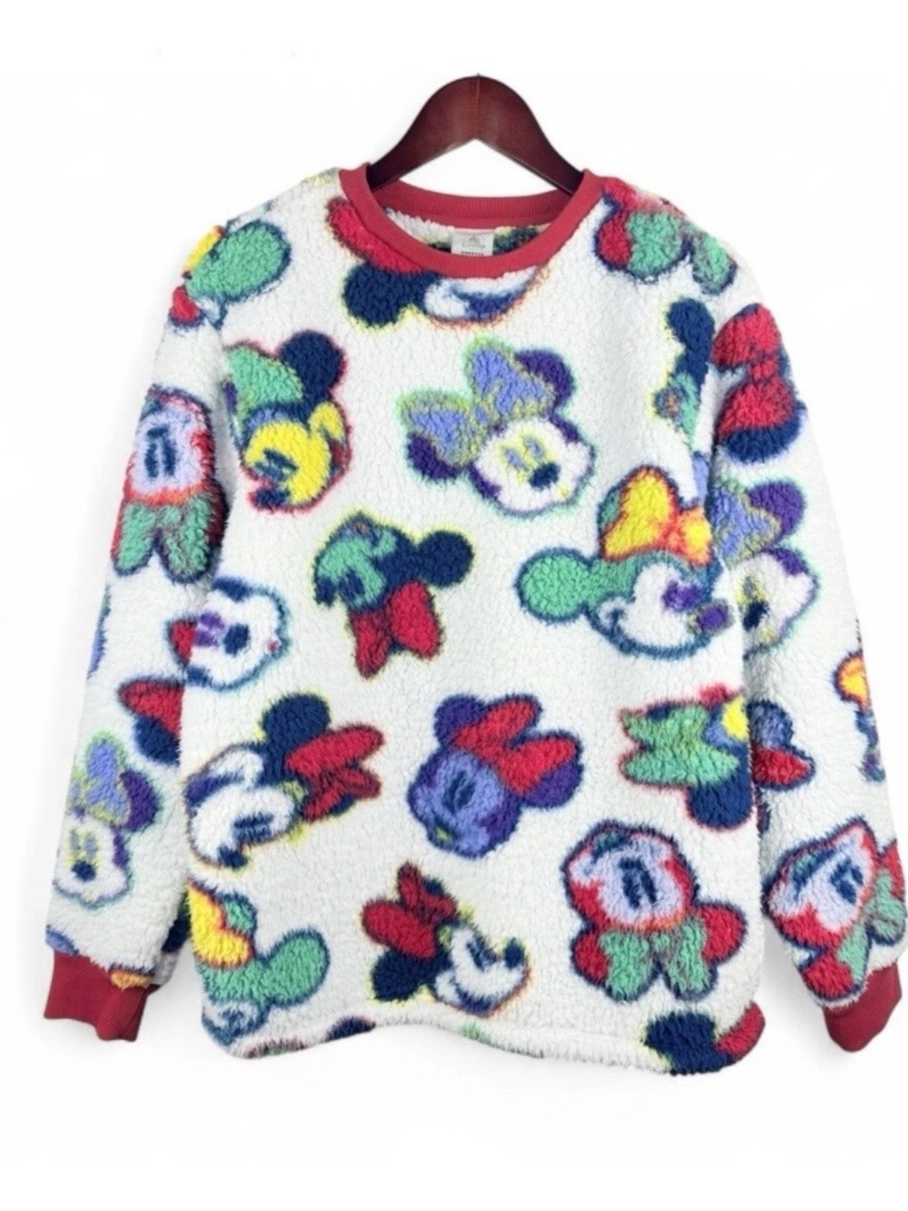 Disney Parks Minnie Mouse Sherpa Fleece Crew Neck Sweater Oversized Cozy Medium